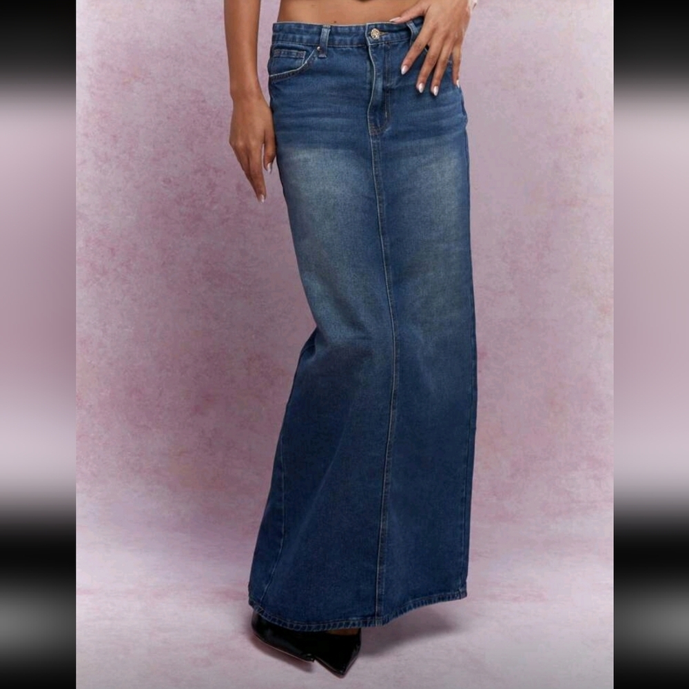Missguided Denim Maxi Skirt